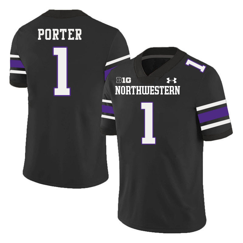 Northwestern Wildcats #1 Cam Porter College Football Jerseys Stitched-Black